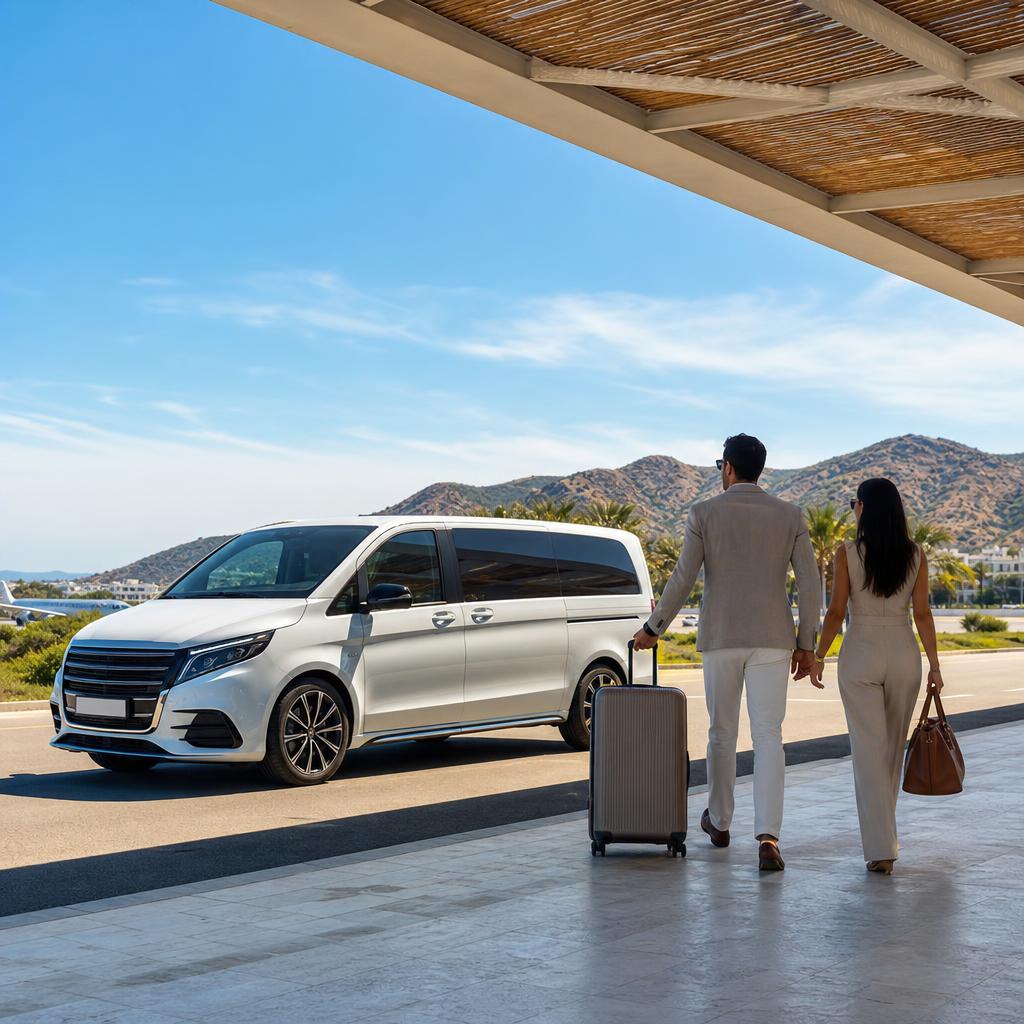 Bodrum havalimanında bekleyen beyaz transfer aracı